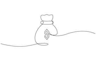 Continuous one line drawing of dollar money bag design. Single Line Drawing of Saving Money Icon. Money bag storage in single line draw illustration editable outline. vector