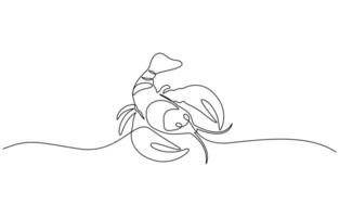 Continuous line drawing of lobster crayfish. One line of lobster crayfish. Marine animal concept Single line art illustration of crayfish lobster, Editable outline. vector