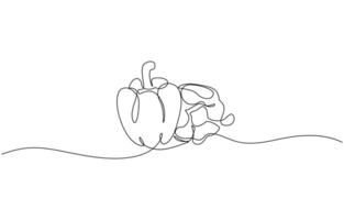 Capcicum continuous one line drawing, Continuous one line drawing of Sweet pepper bell pepper line art line art sketch illustration design. Editable outline vector