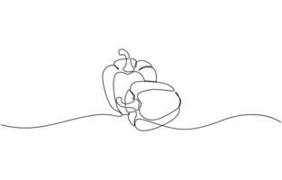 Capcicum continuous one line drawing, Continuous one line drawing of Sweet pepper bell pepper line art line art sketch illustration design. vector