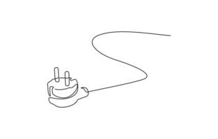 Plug inserting into electric outlet in continuous line art drawing style. Isolated on a white background. Illustration plug and socket vector
