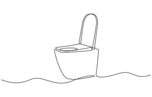 Continuous one line drawing of hygienic flush toilet design. Flush toilet in single line draw illustration. vector