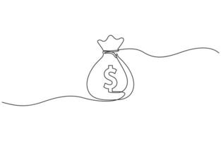 Continuous one line drawing of dollar money bag design. Single Line Drawing of Saving Money Icon. Money bag storage in single line draw illustration. Editable stroke vector