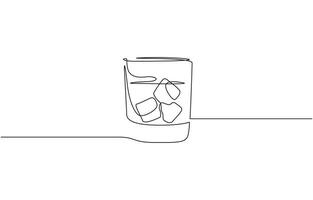 Whiskey glasses in one continuous line drawing. Whisky and liquor with ice cubes for alcohol drink menu in simple design. vector
