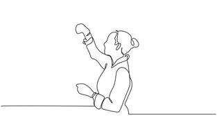 One continuous line drawing of boy added chemicals for research, Tests with liquid in tube. Scientist concept. vector