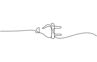 Plug inserting into electric outlet in continuous line art drawing style. Isolated on a white background. Illustration plug and socket. vector
