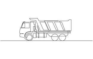 Truck continuous one line drawing. Single line art illustration, Continuous one line drawing of dump truck minimalism style. Editable outline. vector