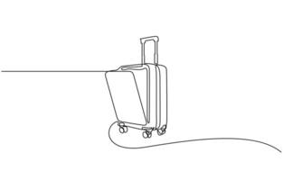 Suitcase in continuous line art drawing style. Single one line drawing of case, Single one line art sketch editable stroke concept of tourist walking with suitcase illustration outline. vector