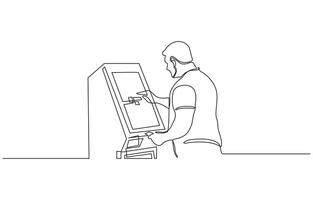 Continuous line of man taking money from the ATM. Continuous line of man taking money from the ATM, Handsome man taking money from the ATM Booth vector