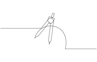Drawing Compass Editable Continuous Line Icon, Continuous Line Art of Drawing Compass, School Bag, Knowledge vector