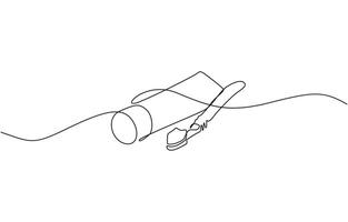 Continuous one line drawing of brush with toothpaste, Single line drawing illustration of Tooth paste with brush. Branding oral care products concept illustration art. vector