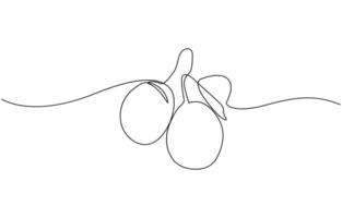 Plum fruit continuous one line drawing minimalism design, Minimalist wall art. Single line drawing botanical theme for logo and posters illustration. vector