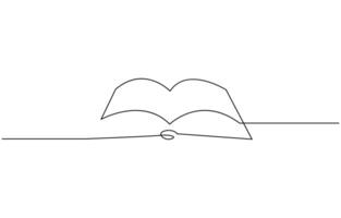Continuous one line drawing of opened book. One line drawing illustration of book open, One line drawing illustration of book open. Education, idea, school concept single line. Editable outline vector