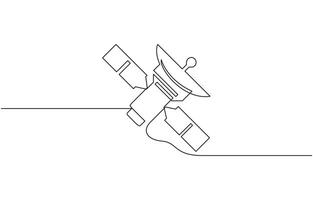 Continuous one line drawing of Satellite in the outer space. Outer Space Satellite one line abstract drawing. Simple hand drawn illustration vector