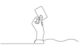 Hand holding credit card in a continuous one line drawing style. Bank card in hand icon line continuous drawing. One line Contactless payment vector