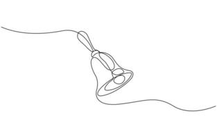 Bell continuous one line art drawing Minimalist christmas decoration, a bell with ribbon drawn with one continuous line. sketch line illustration outline vector
