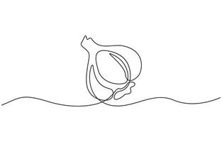 Continuous line drawing of garlic one line drawing illustration of red onion vegetable. Garlic in continuous line art drawing style. Garlic bulb with separated clove minimalist design vector