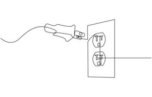 Plug inserting into electric outlet in continuous line art drawing style, Power plug and socket minimalist line, Continuous line art drawing of a plug being inserted into an electric vector