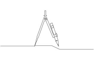 Drawing Compass Editable Continuous Line Icon, Continuous Line Art of Drawing Compass, School Bag vector