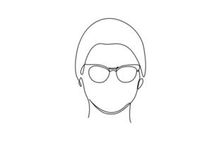 Continuous one line drawing woman face in glasses. One continuous drawing line logo single hand drawn art doodle isolated minimal illustration, Editable outline vector