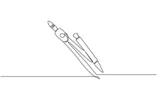 Drawing Compass Editable Continuous Line Icon, Continuous Line Art of Drawing Compass, School Bag. vector
