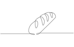 Bread one line drawing, one line bread bun, One continuous line drawing of long loaf bread, isolated on white background. Editable stroke vector