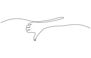 Thumb down in one continuous line. Symbol of evil. Negative gesture showing dislike vector