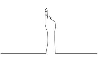 One line drawing hand pointing gesture. Finger instruction concept, One line concept of people showing something on presentation or rise hand. Continuous line drawing of hand finger pointing vector