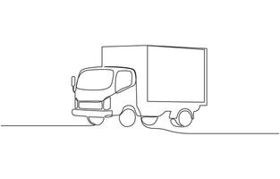 Truck continuous one line drawing. Single line art illustration, Continuous one line drawing of dump truck minimalism style. vector