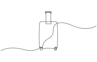 Suitcase in continuous line art drawing style. Single one line drawing of case, Single one line art sketch editable stroke concept of tourist walking with suitcase illustration vector
