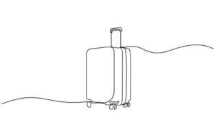 Suitcase in continuous line art drawing style. Single one line drawing of case, Single one line art sketch editable stroke concept of tourist walking with suitcase vector