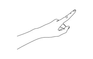One line drawing hand pointing gesture. Finger instruction concept, One line concept of people showing something on presentation or rise hand. Continuous line drawing of hand finger pointing up vector