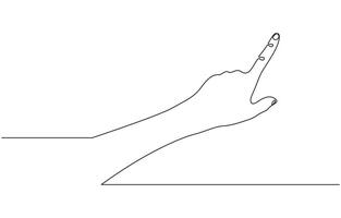 One line drawing hand pointing gesture. Finger instruction concept, One line concept of people showing something on presentation or rise hand. Continuous line drawing of hand finger pointing up, vector