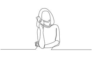 Single one line drawing happy woman use online shopping services. E-commerce concept. Continuous line draw design graphic design vector
