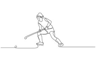 Minimalist illustration of a female field hockey athlete playing a match, Young professional ice hockey player exercising and practicing. vector
