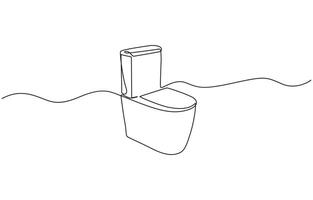 Continuous one line drawing of hygienic flush toilet design. Flush toilet in single line drawing illustration. Editable stroke vector