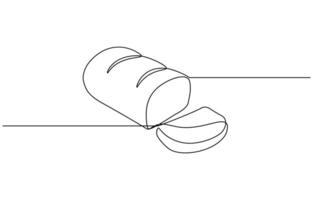 Bread one line drawing, one line bread bun, One continuous line drawing of long loaf bread, isolated on white background. Editable stroke. vector