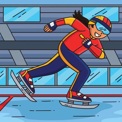 Speed Skating Female Pushing Skates Colored
