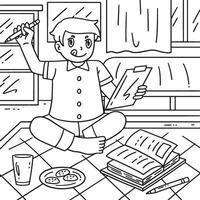 Sleepover Boy doing Homework Coloring Page vector