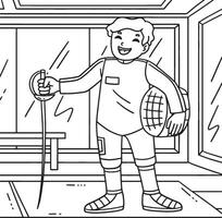 Fencing Male Fencer with Sabre and Helmet Coloring vector