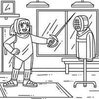Fencing Female Fencer Practicing Dummy Coloring vector