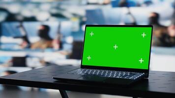 Modern army command center with laptop running chroma key screen, defense forces tactics created with satellite surveillance data for war planning. Global safety operations. Camera A. video