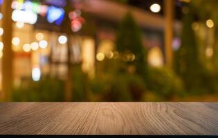 empty wooden table top on a blurred background photo