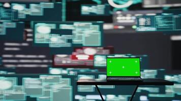 Scene reveals the operations behind cyber crime with copy space on pc, malware and encryption weaknesses are exploited by hackers seeking to gain system access. Virtual threat. Camera B. video