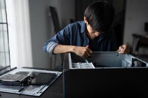 a IT engineer is working on a computer case photo