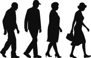 Silhouettes of people walking in various attire against a clean white background vector