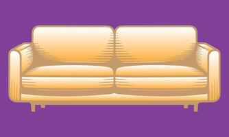 illustration of a comfortable yellow sofa with a retro style on a purple background vector