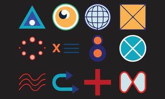 Colorful abstract icon set with geometric shapes and minimalist design elements vector