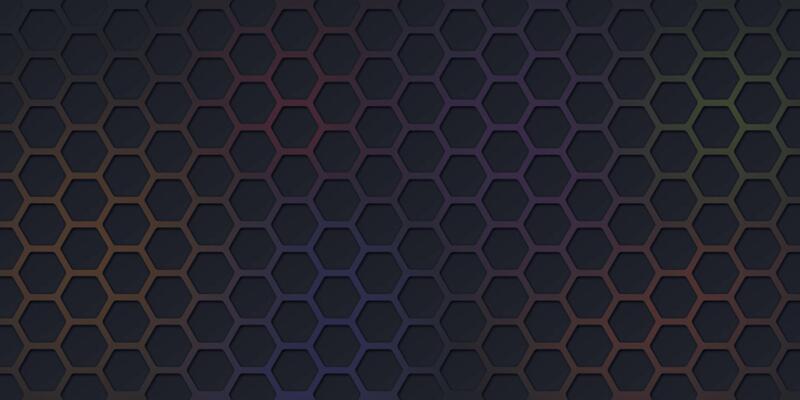 Dark hexagon pattern on colorful light glowing background graphic illustration.