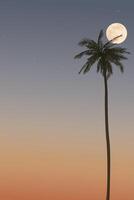 Silhouette coconut palm tree and full moon with sunset sky vertical background graphic illustration have blank space. vector